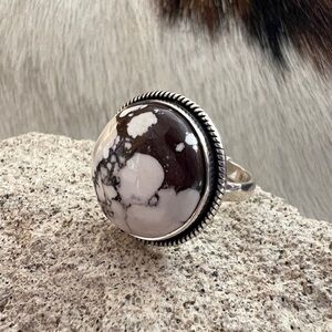 ❤️ Wild Horse Jasper Magnesite Navajo Style Statement Sterling Ring Size 6.75